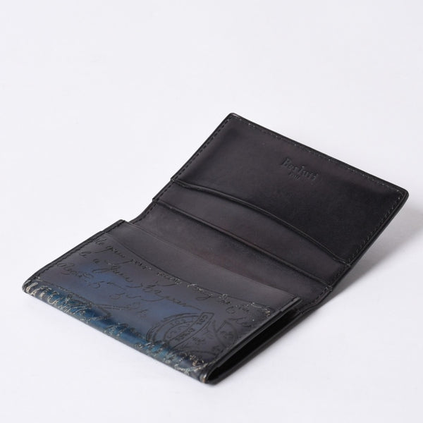 Berluti ベルルッティ カードケース スクリット カリグラフィー ロゴ ネイビー レザー 美品 中古 4a000314