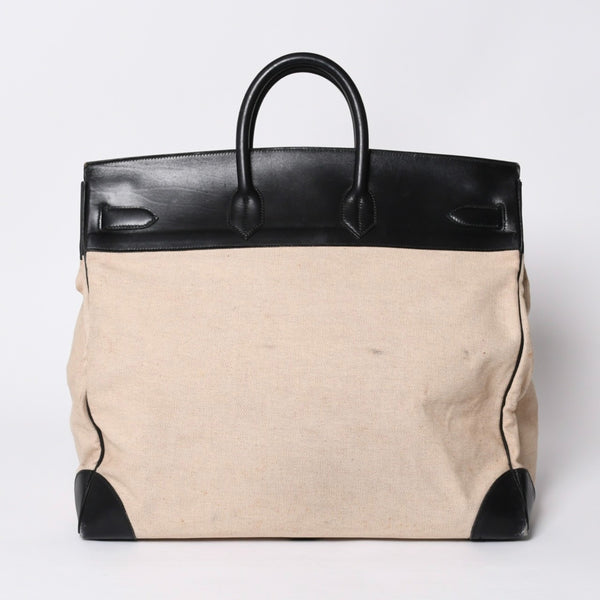 HERMES エルメス ハンドバッグ オータクロア50 1978年トワルアッシュ カーフ ブラック ベージュ バーキン ブロンズ金具 ブラック ○H刻印 中古 4a000603