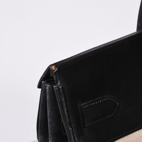 HERMES エルメス ハンドバッグ オータクロア50 1978年トワルアッシュ カーフ ブラック ベージュ バーキン ブロンズ金具 ブラック ○H刻印 中古 4a000603