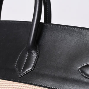HERMES エルメス ハンドバッグ オータクロア50 1978年トワルアッシュ カーフ ブラック ベージュ バーキン ブロンズ金具 ブラック ○H刻印 中古 4a000603