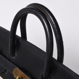 HERMES エルメス ハンドバッグ オータクロア50 1978年トワルアッシュ カーフ ブラック ベージュ バーキン ブロンズ金具 ブラック ○H刻印 中古 4a000603