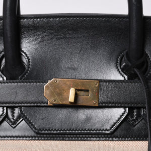 HERMES エルメス ハンドバッグ オータクロア50 1978年トワルアッシュ カーフ ブラック ベージュ バーキン ブロンズ金具 ブラック ○H刻印 中古 4a000603