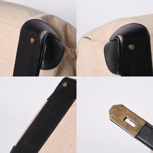 HERMES エルメス ハンドバッグ オータクロア50 1978年トワルアッシュ カーフ ブラック ベージュ バーキン ブロンズ金具 ブラック ○H刻印 中古 4a000603