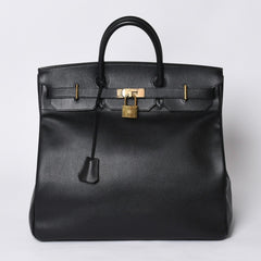 Very Good Condition HERMES Haut a Courroies Haut a Courroies 45 Handbag Ardennes Black Gold Hardware □H Stamp Used 4a000602