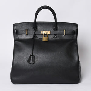 Very Good Condition HERMES Haut a Courroies Haut a Courroies 45 Handbag Ardennes Black Gold Hardware □H Stamp Used 4a000602