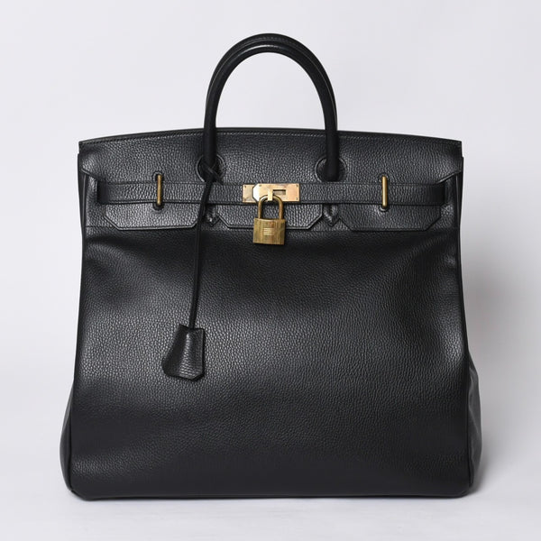 Very Good Condition HERMES Haut a Courroies Haut a Courroies 45 Handbag Ardennes Black Gold Hardware □H Stamp Used 4a000602