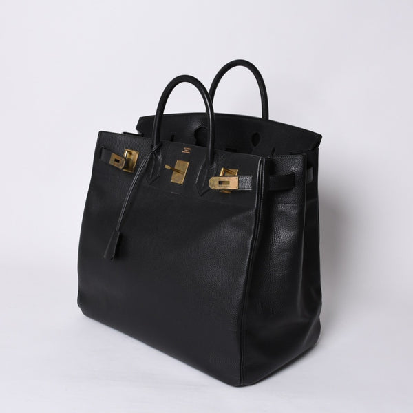 Very Good Condition HERMES Haut a Courroies Haut a Courroies 45 Handbag Ardennes Black Gold Hardware □H Stamp Used 4a000602