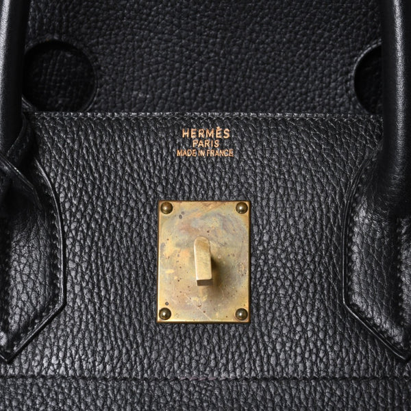 Very Good Condition HERMES Haut a Courroies Haut a Courroies 45 Handbag Ardennes Black Gold Hardware □H Stamp Used 4a000602
