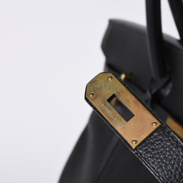 Very Good Condition HERMES Haut a Courroies Haut a Courroies 45 Handbag Ardennes Black Gold Hardware □H Stamp Used 4a000602