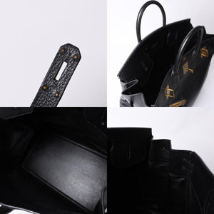Very Good Condition HERMES Haut a Courroies Haut a Courroies 45 Handbag Ardennes Black Gold Hardware □H Stamp Used 4a000602