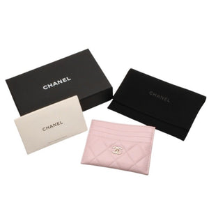 新品未使用 CHANEL シャネル カードケース カードホルダー ランダム番台 ココマーク ラムスキン キルティング ピンク 中古 4a000323