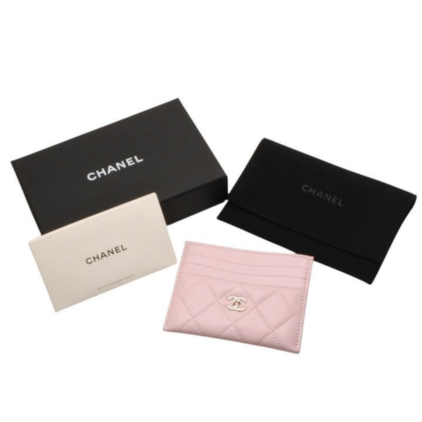 新品未使用 CHANEL シャネル カードケース カードホルダー ランダム番台 ココマーク ラムスキン キルティング ピンク 中古 4a000323