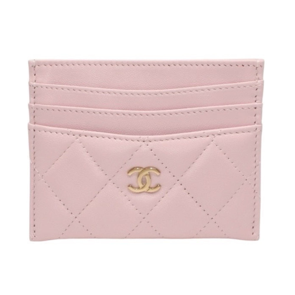 新品未使用 CHANEL シャネル カードケース カードホルダー ランダム番台 ココマーク ラムスキン キルティング ピンク 中古 4a000323