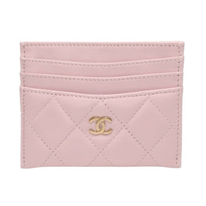 新品未使用 CHANEL シャネル カードケース カードホルダー ランダム番台 ココマーク ラムスキン キルティング ピンク 中古 4a000323