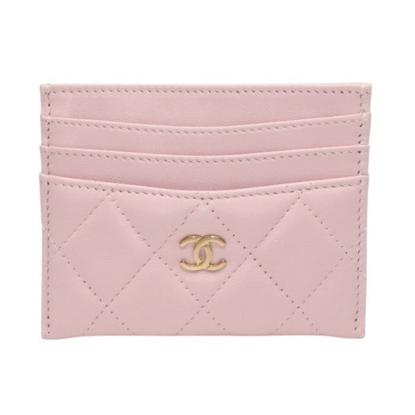 新品未使用 CHANEL シャネル カードケース カードホルダー ランダム番台 ココマーク ラムスキン キルティング ピンク 中古 4a000323