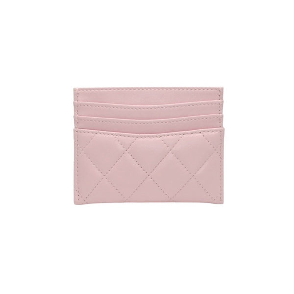 新品未使用 CHANEL シャネル カードケース カードホルダー ランダム番台 ココマーク ラムスキン キルティング ピンク 中古 4a000323
