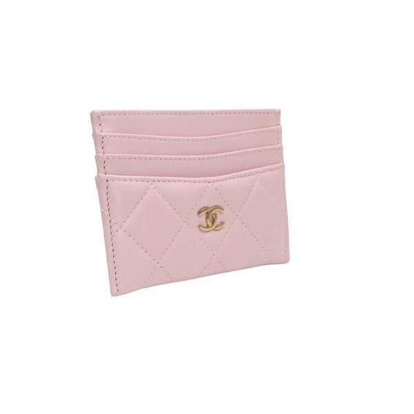 新品未使用 CHANEL シャネル カードケース カードホルダー ランダム番台 ココマーク ラムスキン キルティング ピンク 中古 4a000323
