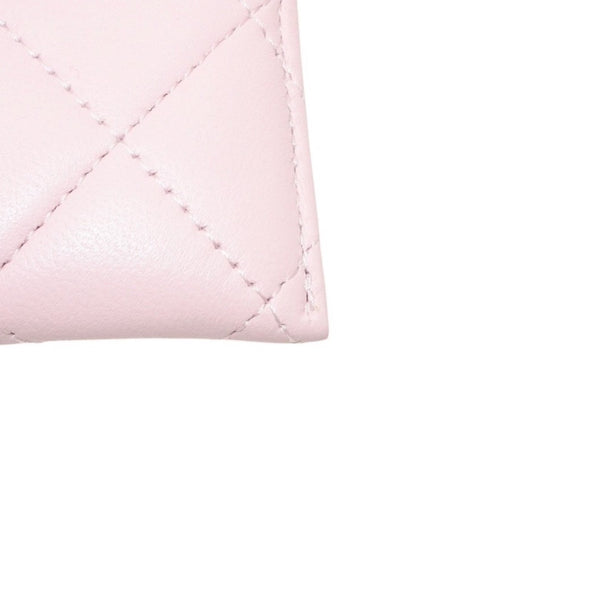 新品未使用 CHANEL シャネル カードケース カードホルダー ランダム番台 ココマーク ラムスキン キルティング ピンク 中古 4a000323