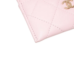 新品未使用 CHANEL シャネル カードケース カードホルダー ランダム番台 ココマーク ラムスキン キルティング ピンク 中古 4a000323