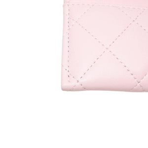 新品未使用 CHANEL シャネル カードケース カードホルダー ランダム番台 ココマーク ラムスキン キルティング ピンク 中古 4a000323