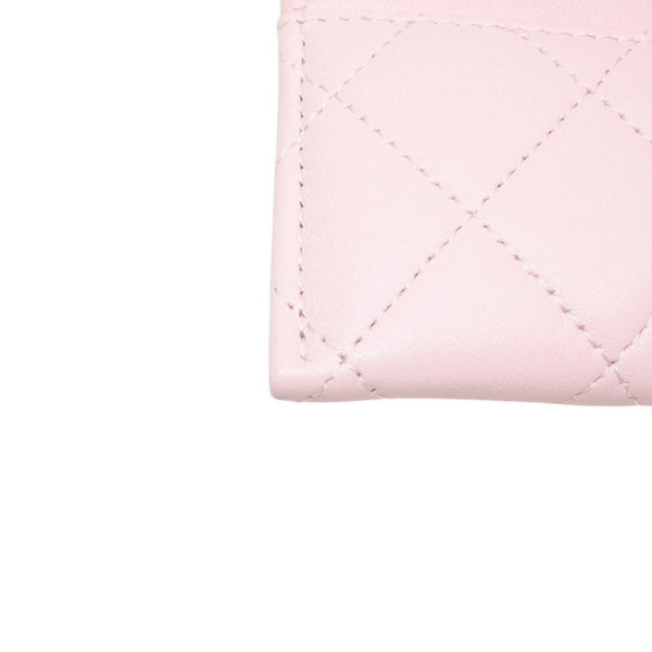 新品未使用 CHANEL シャネル カードケース カードホルダー ランダム番台 ココマーク ラムスキン キルティング ピンク 中古 4a000323