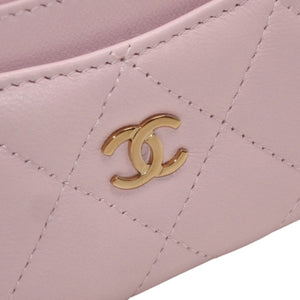 新品未使用 CHANEL シャネル カードケース カードホルダー ランダム番台 ココマーク ラムスキン キルティング ピンク 中古 4a000323