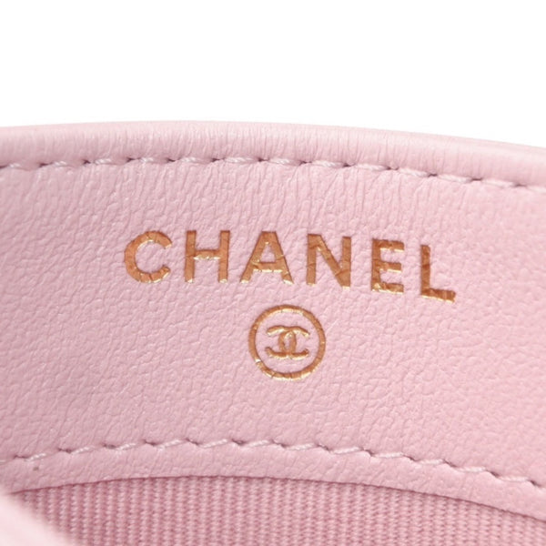 新品未使用 CHANEL シャネル カードケース カードホルダー ランダム番台 ココマーク ラムスキン キルティング ピンク 中古 4a000323