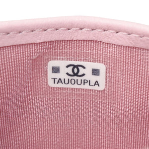 新品未使用 CHANEL シャネル カードケース カードホルダー ランダム番台 ココマーク ラムスキン キルティング ピンク 中古 4a000323