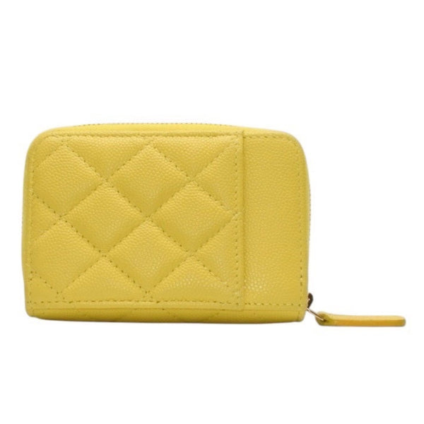 CHANEL シャネル コインケース 小銭入れ ランダム番台 ココマーク キャビアスキン イエロー ゴールド金具 美品 中古 4a000229