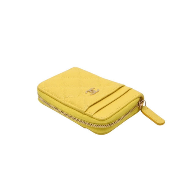 CHANEL シャネル コインケース 小銭入れ ランダム番台 ココマーク キャビアスキン イエロー ゴールド金具 美品 中古 4a000229