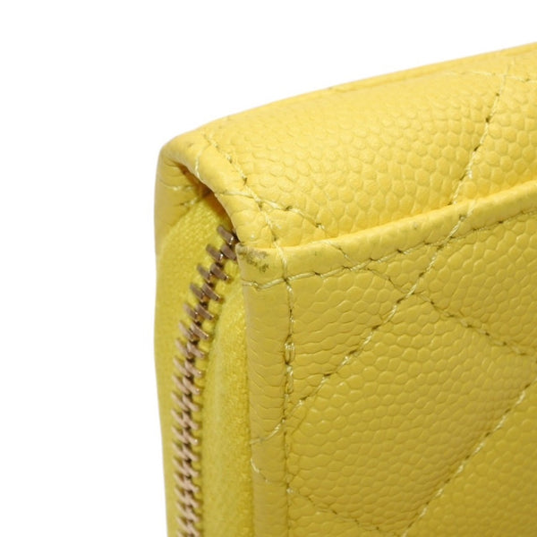 CHANEL シャネル コインケース 小銭入れ ランダム番台 ココマーク キャビアスキン イエロー ゴールド金具 美品 中古 4a000229