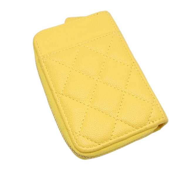 CHANEL シャネル コインケース 小銭入れ ランダム番台 ココマーク キャビアスキン イエロー ゴールド金具 美品 中古 4a000229