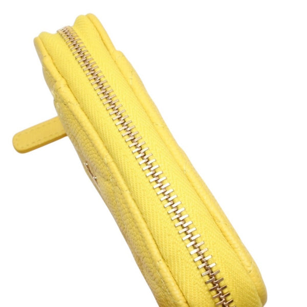 CHANEL シャネル コインケース 小銭入れ ランダム番台 ココマーク キャビアスキン イエロー ゴールド金具 美品 中古 4a000229