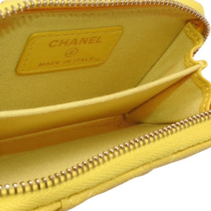 CHANEL シャネル コインケース 小銭入れ ランダム番台 ココマーク キャビアスキン イエロー ゴールド金具 美品 中古 4a000229