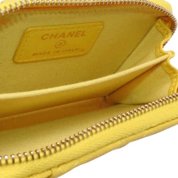 CHANEL シャネル コインケース 小銭入れ ランダム番台 ココマーク キャビアスキン イエロー ゴールド金具 美品 中古 4a000229