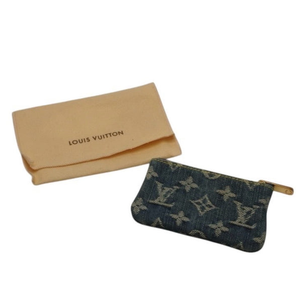 Very Good Condition LOUIS VUITTON Monogram Denim Pochette Cleat Coin Case M95343 Blue Coin Purse Wallet Used 4a000567