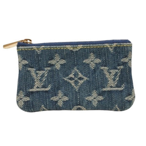 Very Good Condition LOUIS VUITTON Monogram Denim Pochette Cleat Coin Case M95343 Blue Coin Purse Wallet Used 4a000567
