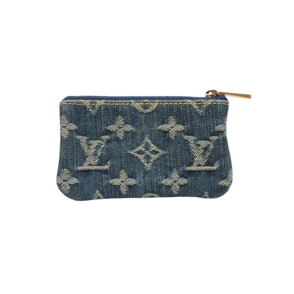 Very Good Condition LOUIS VUITTON Monogram Denim Pochette Cleat Coin Case M95343 Blue Coin Purse Wallet Used 4a000567
