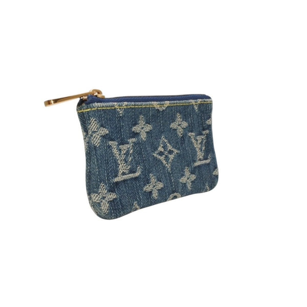 Very Good Condition LOUIS VUITTON Monogram Denim Pochette Cleat Coin Case M95343 Blue Coin Purse Wallet Used 4a000567