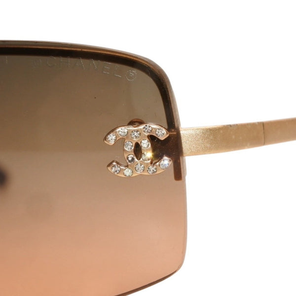 CHANEL シャネル ハーフリム サングラス アイウェア 4093-B c.102/18 サイズ56□16 130 ココマーク ラインストーン 美品 中古 4a000296