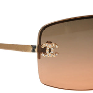 CHANEL シャネル ハーフリム サングラス アイウェア 4093-B c.102/18 サイズ56□16 130 ココマーク ラインストーン 美品 中古 4a000296