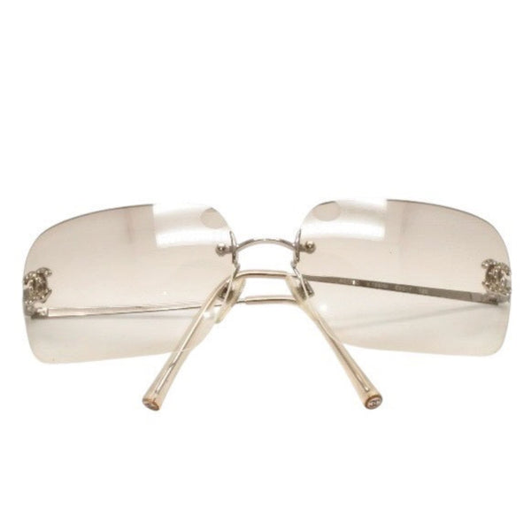 CHANEL シャネル リムレス サングラス アイウェア 4017-D c.159/6I サイズ62□17 120 ココマーク ラインストーン 美品 中古 4a000301