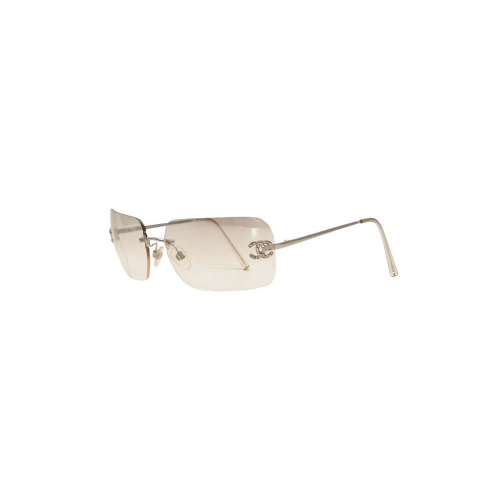CHANEL Rimless Sunglasses Eyewear 4017-D c.159/6I Size 62□17 120 Coco Mark Rhinestone Good Condition Used 4a000301