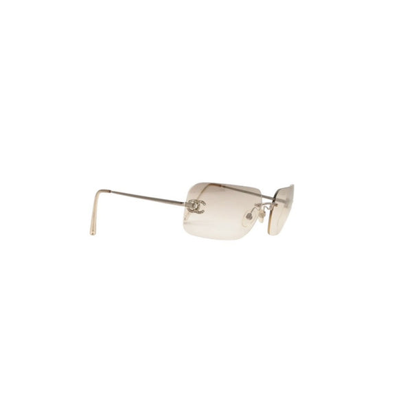 CHANEL シャネル リムレス サングラス アイウェア 4017-D c.159/6I サイズ62□17 120 ココマーク ラインストーン 美品 中古 4a000301