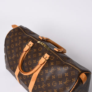 LOUIS VUITTON Monogram Keepall 45 Boston Bag M41428 PVC Tanned Leather Brown Gold Hardware Good Condition Used 4a000235