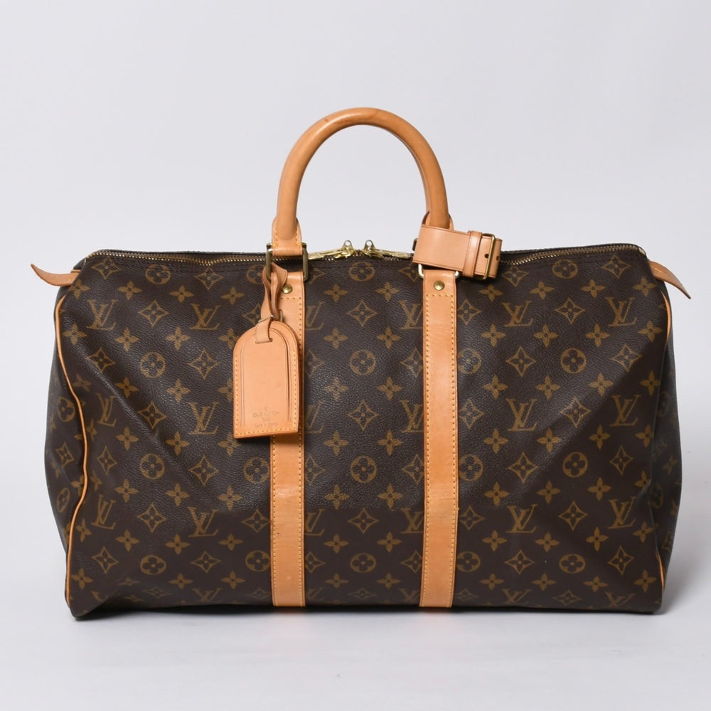LOUIS VUITTON ルイヴィトン モノグラム キーポル45 ボストンバッグ M41428 PVC ヌメ革 ブラウン ゴールド金具 美品 中古 4a000237