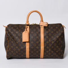 LOUIS VUITTON ルイヴィトン モノグラム キーポル45 ボストンバッグ M41428 PVC ヌメ革 ブラウン ゴールド金具 美品 中古 4a000237