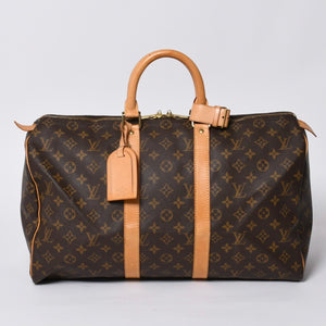 LOUIS VUITTON ルイヴィトン モノグラム キーポル45 ボストンバッグ M41428 PVC ヌメ革 ブラウン ゴールド金具 美品 中古 4a000237