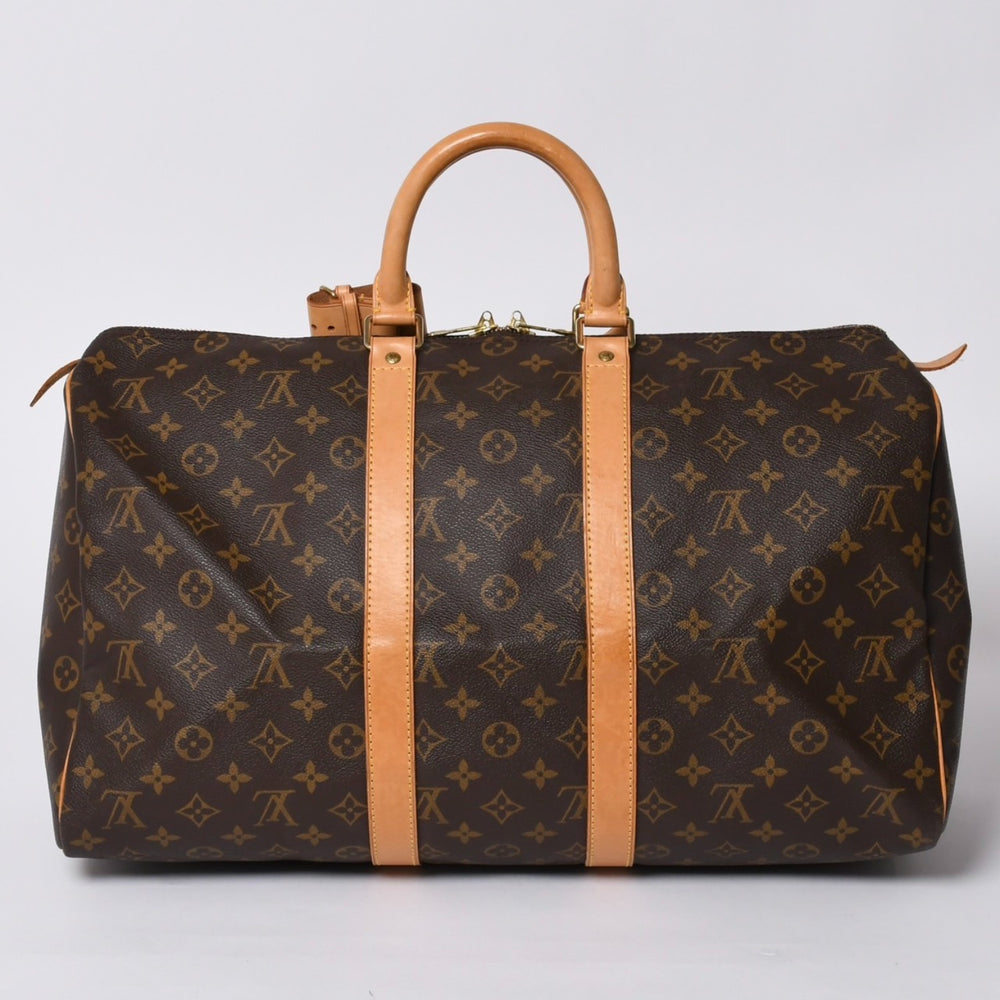 LOUIS VUITTON ルイヴィトン モノグラム キーポル45 ボストンバッグ M41428 PVC ヌメ革 ブラウン ゴールド金具 美品 中古 4a000237