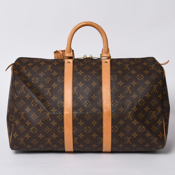 LOUIS VUITTON ルイヴィトン モノグラム キーポル45 ボストンバッグ M41428 PVC ヌメ革 ブラウン ゴールド金具 美品 中古 4a000237